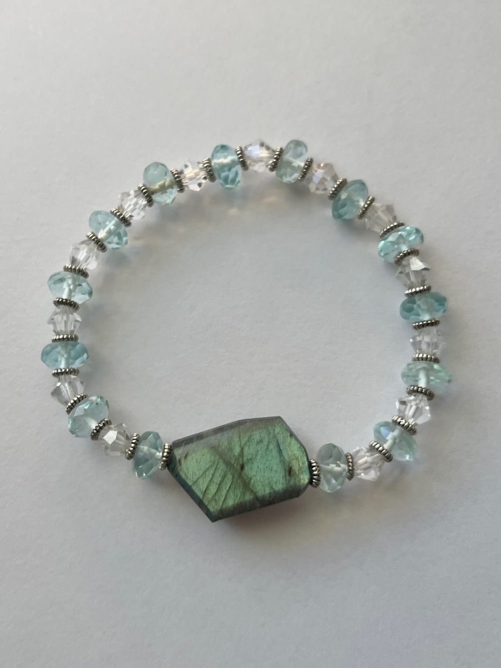 Labradorite & Aquamarine Beaded Stretch Bracelet